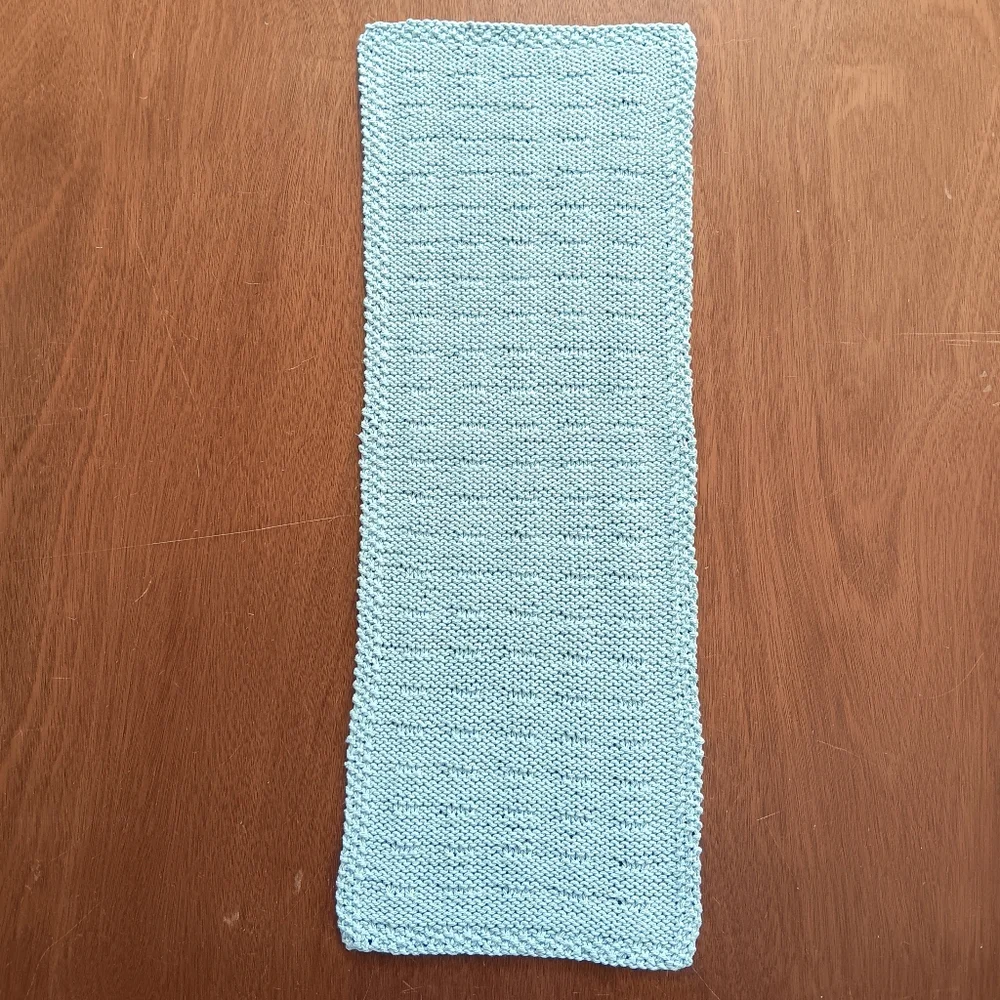 Hand Crafted Hand Knit Light Silver Gray Textured Dash Stripe Cotton Hand Towel
